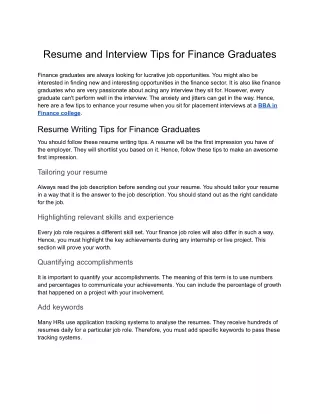 SCMS Nagpur- Resume and Interview Tips for Finance Graduates