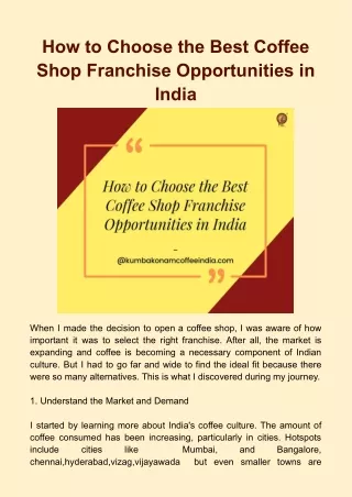 How to Choose the Best Coffee Shop Franchise Opportunities in India