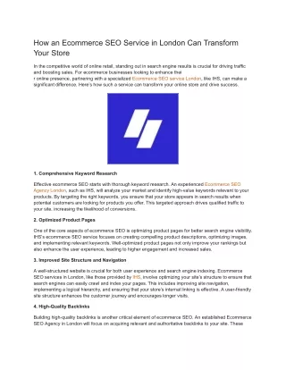 How an Ecommerce SEO Service in London Can Transform Your Store