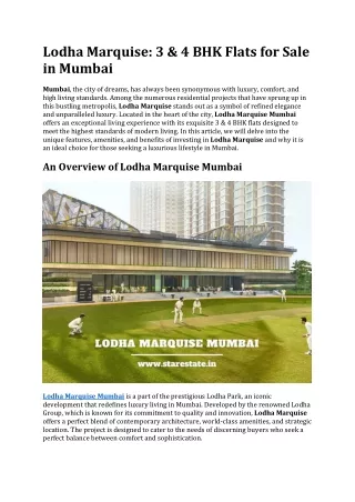 Lodha Marquise | Apartments in Worli Mumbai