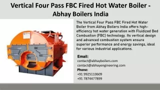 Vertical Four Pass FBC Fired Hot Water Boiler - Abhay Boilers India
