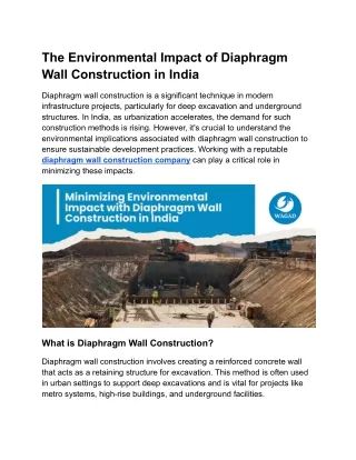 The Environmental Impact of Diaphragm Wall Construction in India