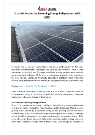 Energy Independent Business with Solar Panels in Scotland | Ember Energy