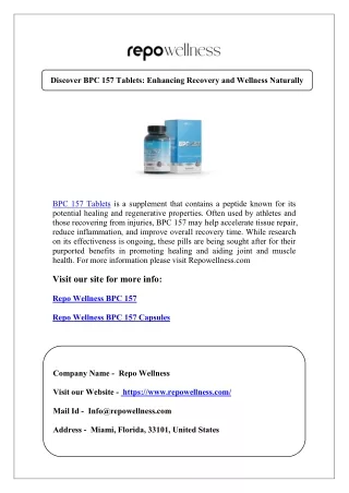 Discover BPC 157 Tablets: Enhancing Recovery and Wellness Naturally