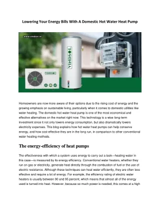 Lowering Your Energy Bills With A Domestic Hot Water Heat Pump
