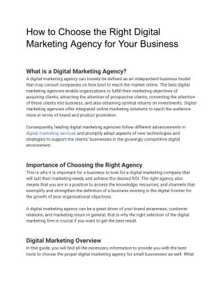 How to Choose the Right Digital Marketing Agency for Your Business