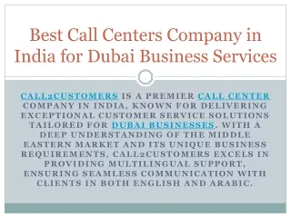 Best Call Centers Company in India for Dubai