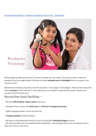 Top NeonatologyNICU Treatment Hospital in Sector-44C, Chandigarh