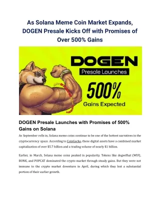 As Solana Meme Coin Market Expands, DOGEN Presale Kicks Off with Promises of Over 500% Gains