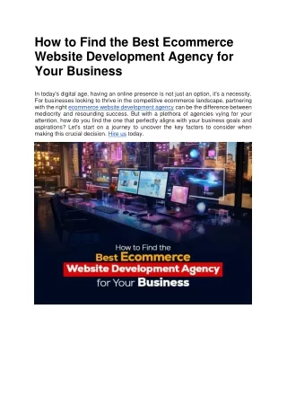 How to Find the Best Ecommerce Website Development Agency for Your Business
