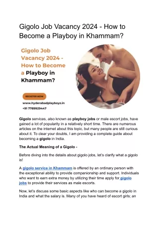 Gigolo Job Vacancy 2024 - How to Become a Playboy in Khammam_