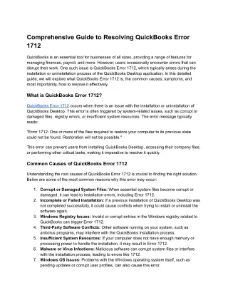 Comprehensive Guide to Resolving QuickBooks Error 1712