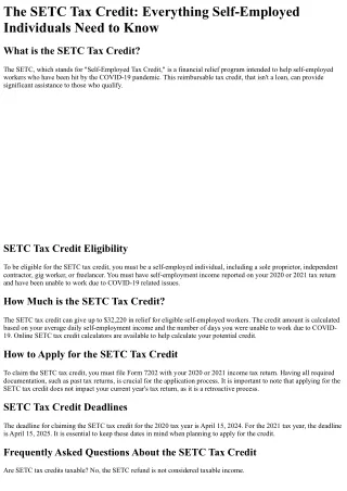 What is the SETC Tax Credit?