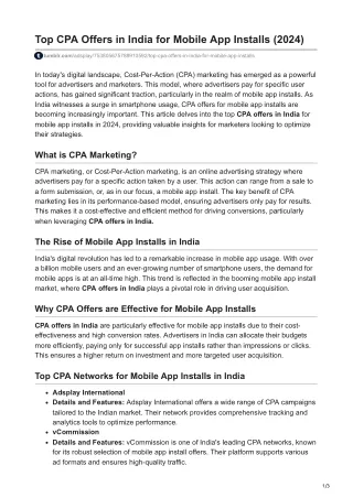 Top CPA Offers in India for Mobile App Installs (2024)