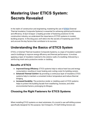 Mastering User ETICS System Secrets Revealed - Ejot Octaqon