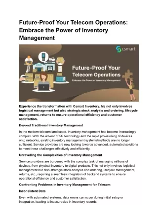 Future-Proof Your Telecom Operations Embrace the Power of Inventory Management
