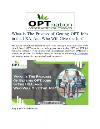 What is the process of getting OPT jobs in the USA