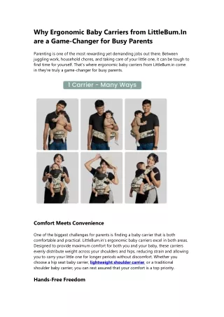 How LittleBum.In's Ergonomic Baby Carriers Revolutionize Life for Busy Parents