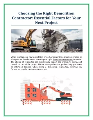 Choosing the Right Demolition Contractor - Essential Factors for Your Next Project