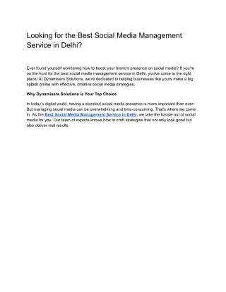Looking for the Best Social Media Management Service in Delhi?