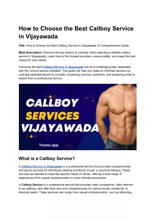 How to Choose the Best Callboy Service in Vijayawada