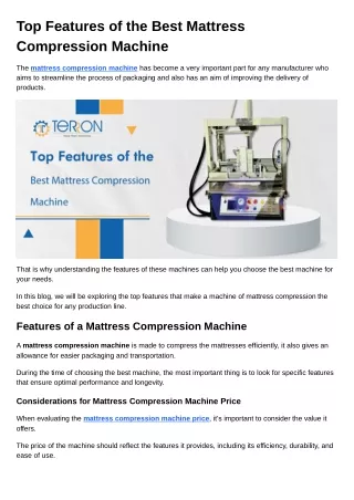 Top Features of the Best Mattress Compression Machine