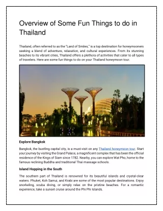 Overview of Some Fun Things to do in Thailand