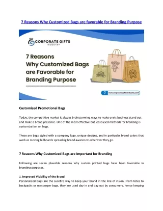 7 Reasons Why Customized Bags are favorable for Branding Purpose