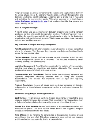 Freight Brokerage Companies in the USA- A Comprehensive Overview