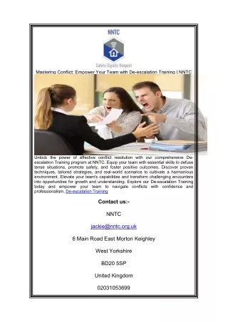 Mastering Conflict: Empower Your Team with De-escalation Training | NNTC