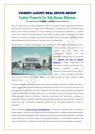 Explore Property For Sale Nassau Bahamas