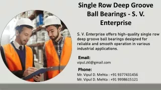 Single Row Deep Groove Ball Bearings - S. V. Enterprise