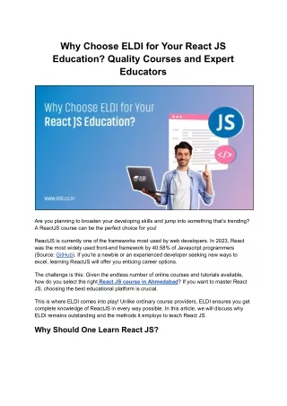 Why Choose ELDI for Your React JS Education_ Quality Courses and Expert Educators