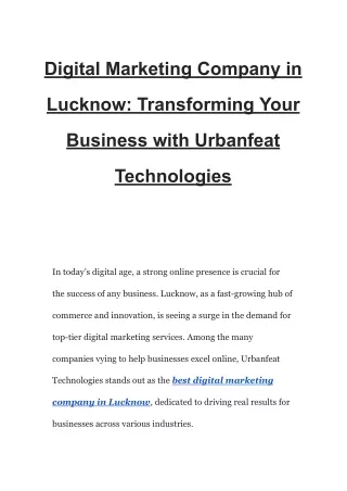 Digital Marketing Company in Lucknow_ Transforming Your Business with Urbanfeat Technologies