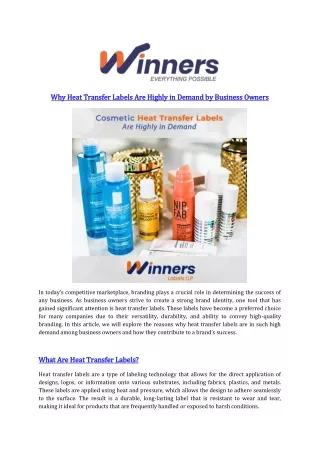 Winners Labels Why Heat Transfer Labels Are Highly in Demand by Business Owners