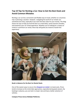 Top 10 Tips for Renting a Car How to Get the Best Deals and Avoid Common Mistakes