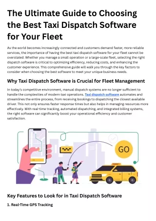 The Ultimate Guide to Choosing the Best Taxi Dispatch Software for Your Fleet