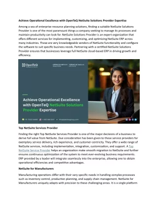 Achieve Operational Excellence with OpenTeQ NetSuite Solutions Provider Expertise