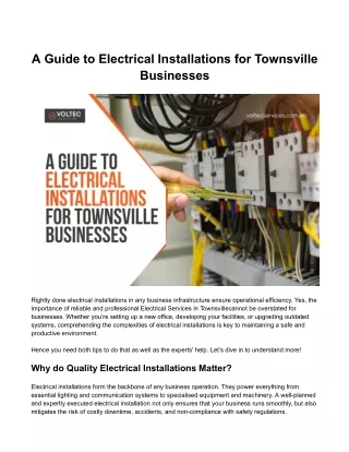 A Guide to Electrical Installations for Townsville Businesses