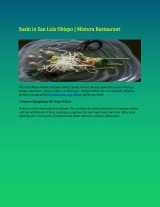 Sushi in San Luis Obispo | Mistura Restaurant