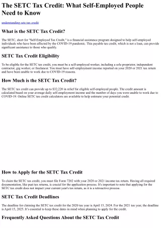 What is the SETC Tax Credit?