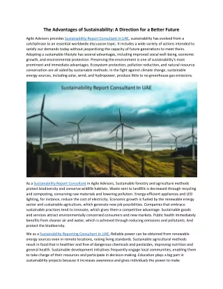 The Advantages of Sustainability: A Direction for a Better Future