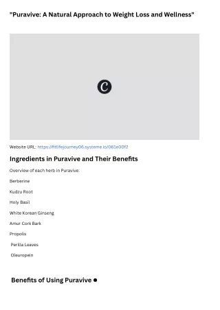 Puravive A Natural Approach to Weight Loss and Wellness (1)