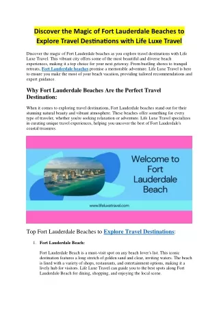 Discover the Magic of Fort Lauderdale Beaches to Explore Travel Destinations with Life Luxe Travel