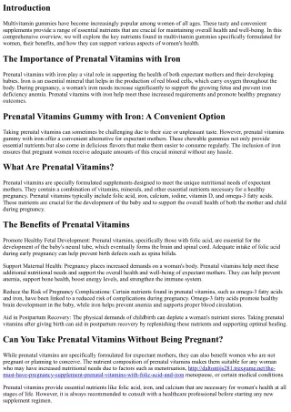 The Essential Nutrients in Multivitamin Gummies for Women: A Comprehensive Overv