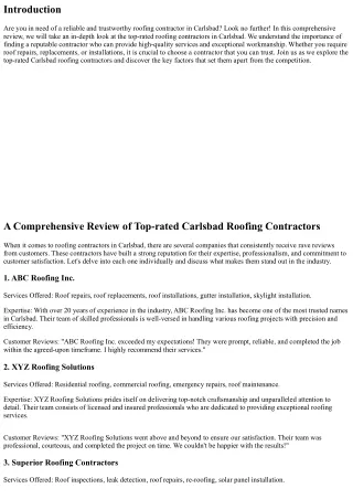 A Comprehensive Review of Top-rated Carlsbad Roofing Contractors