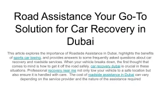 Road Assistance Your Go-To Solution for Car Recovery in Dubai