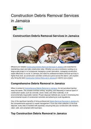 Construction Debris Removal Services in Jamaica