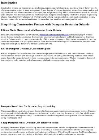 Simplifying Construction Projects with Dumpster Rentals in Orlando