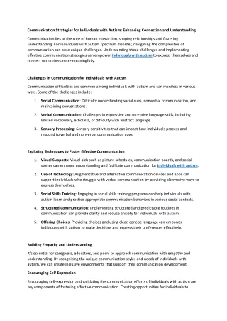 Communication Strategies for Individuals with Autism_ Enhancing Connection and Understanding